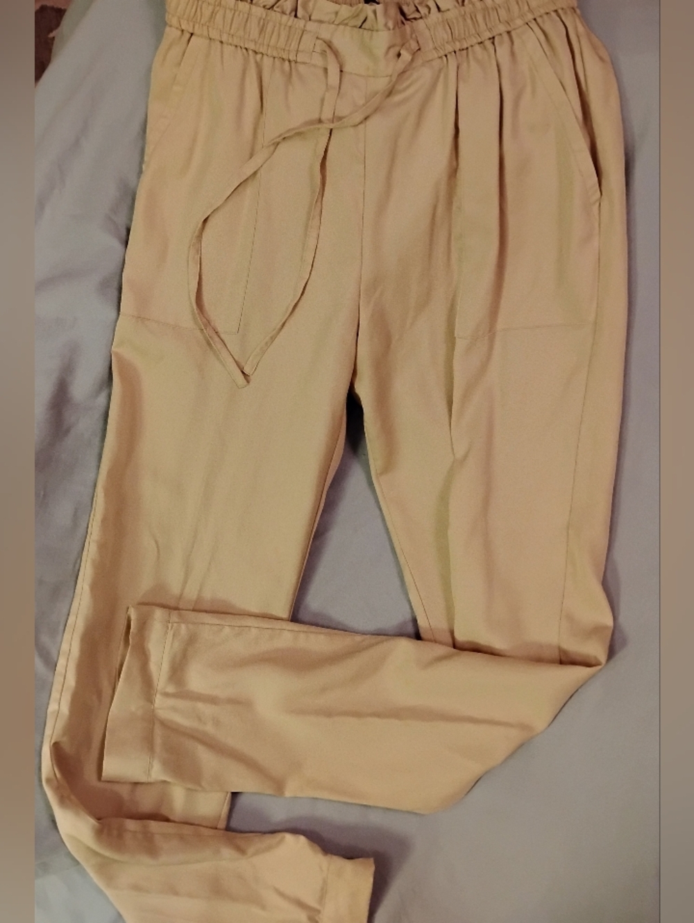 Garnet Hill Paperbag Adjustable Waist Tan Beige Lightweight Pants Size M - Picture 4 of 14